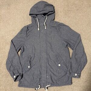 H&M Divided Mens 100% Cotton Boating Parka Woven Jacket Full Zip Blue, Sz S